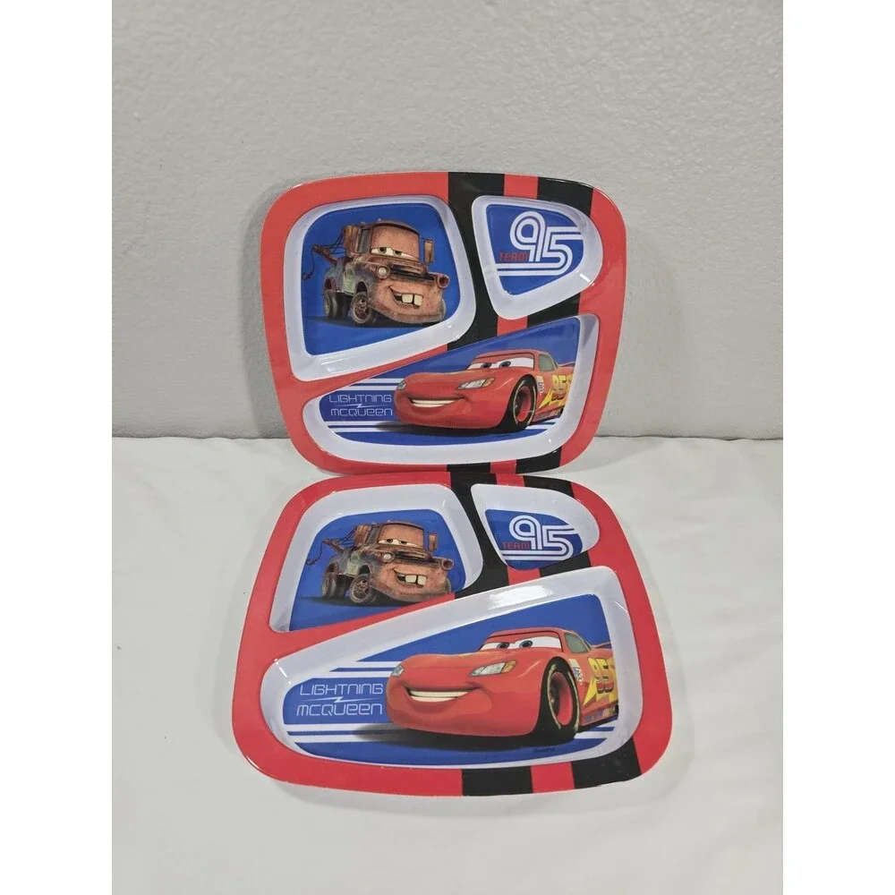 Zak! Designs Set of 2 Divided Plates Cars Lightning McQueen Mater 3 Compartments